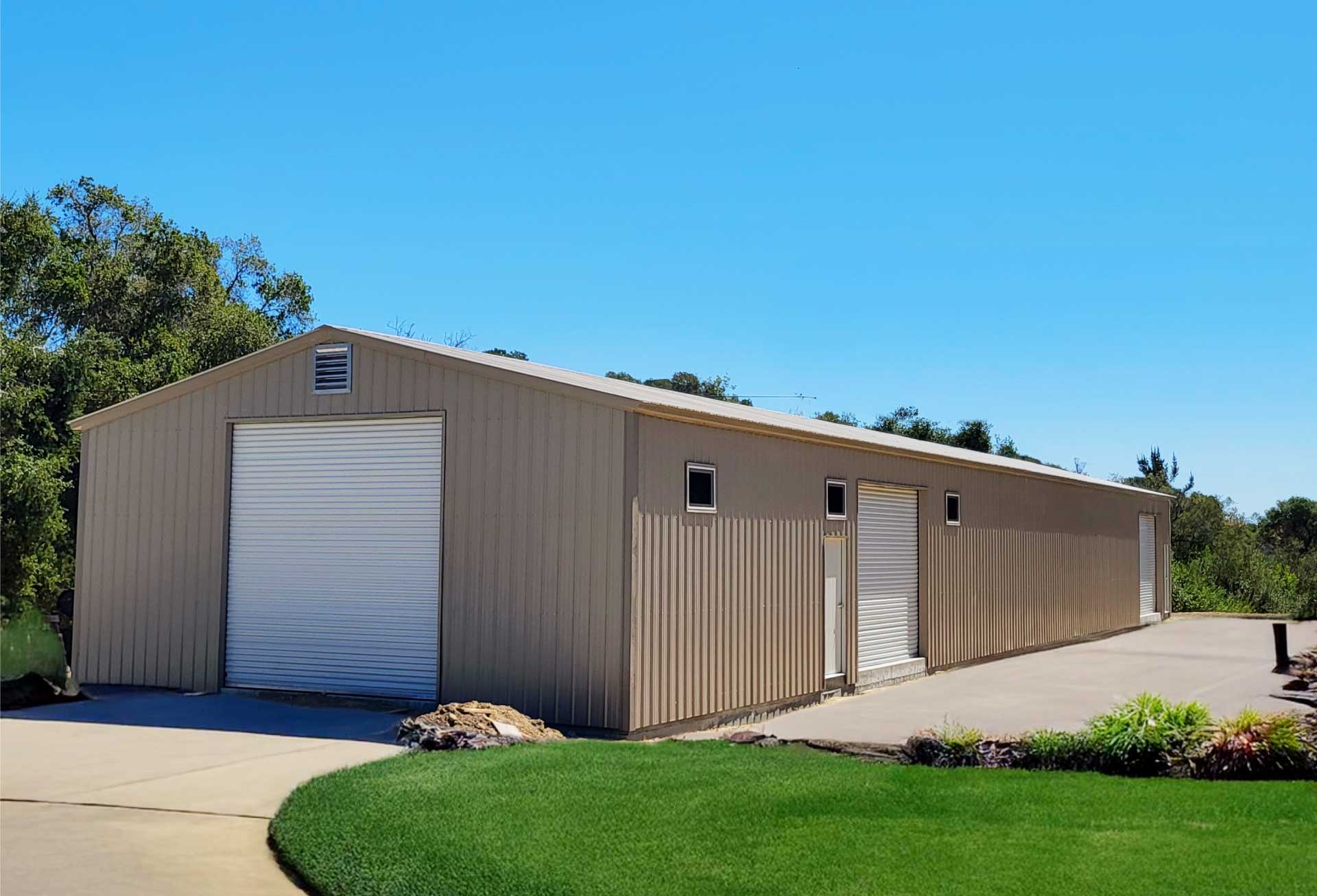 strong and new beige metal building approved with permits for carports